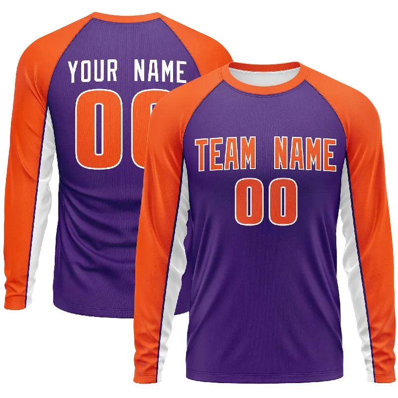 Custom Purple Orange Crew Neck Raglan Long Sleeve Performance T-Shirt