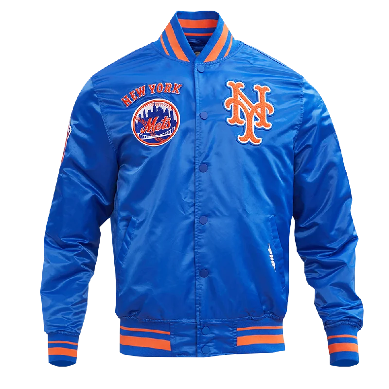 MLB NEW YORK METS RETRO CLASSIC MEN'S RIB SATIN JACKET (ROYAL/ORANGE/ROYAL)