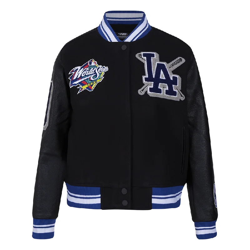 MLB LOS ANGELES DODGERS MASHUP WOMEN'S RIB WOOL VARSITY JACKET (BLACK/DODGER BLUE)