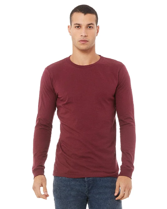 Bella+Canvas Long Sleeve Jersey T-Shirt | Maroon Triblend