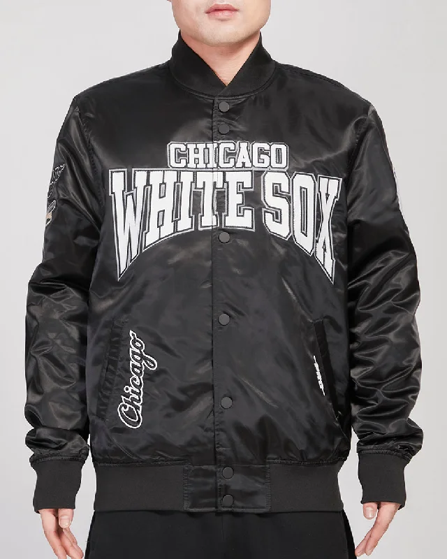 MLB CHICAGO WHITE SOX CREST EMBLEM MEN'S SATIN JACKET (BLACK)