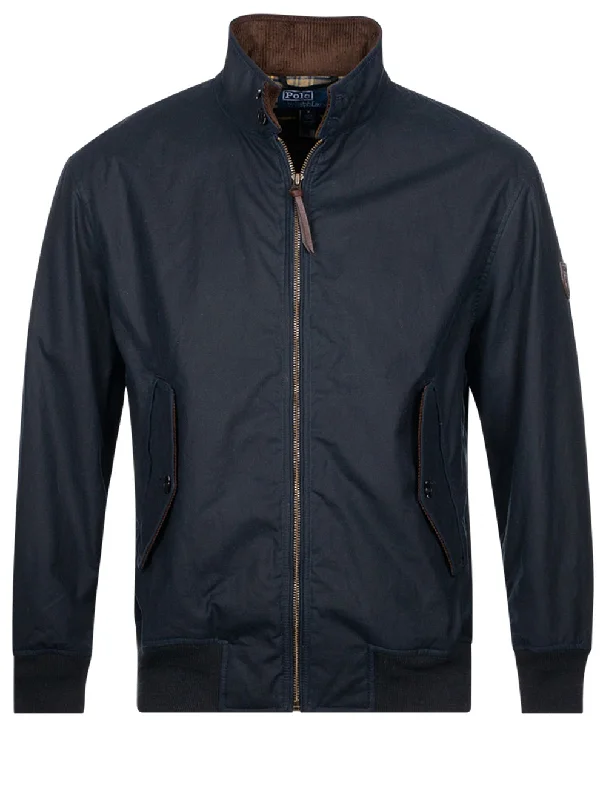 Gewachste, isolierte Bomberjacke in Cruise Navy