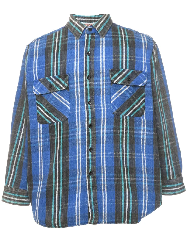 Long Sleeved Blue & Black Classic Checked Shirt - XL