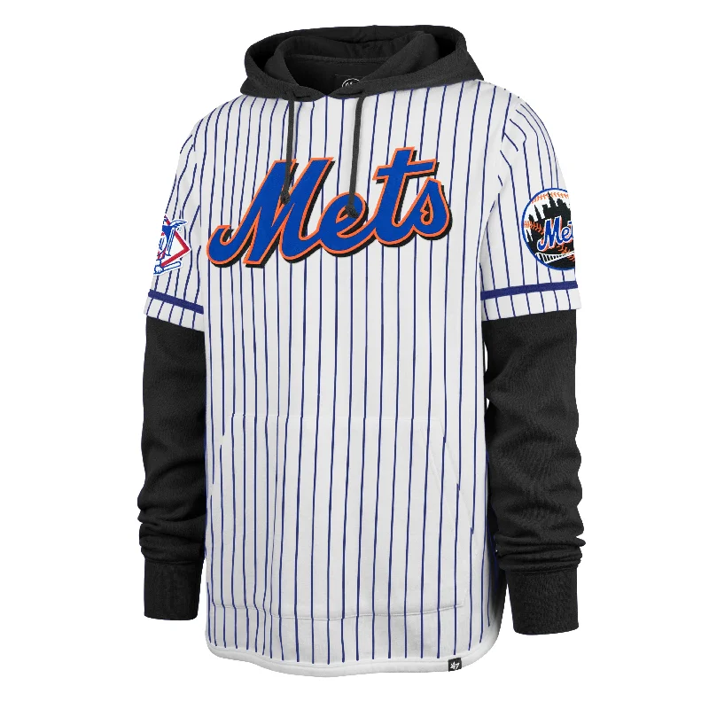 NEW YORK METS COOPERSTOWN PINSTRIPE DOUBLE HEADER '47 SHORTSTOP PULLOVER HOOD