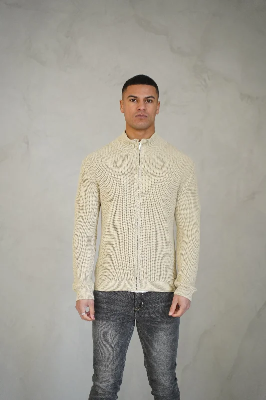 Capo Ribbed Full Zip Jumper - Stone