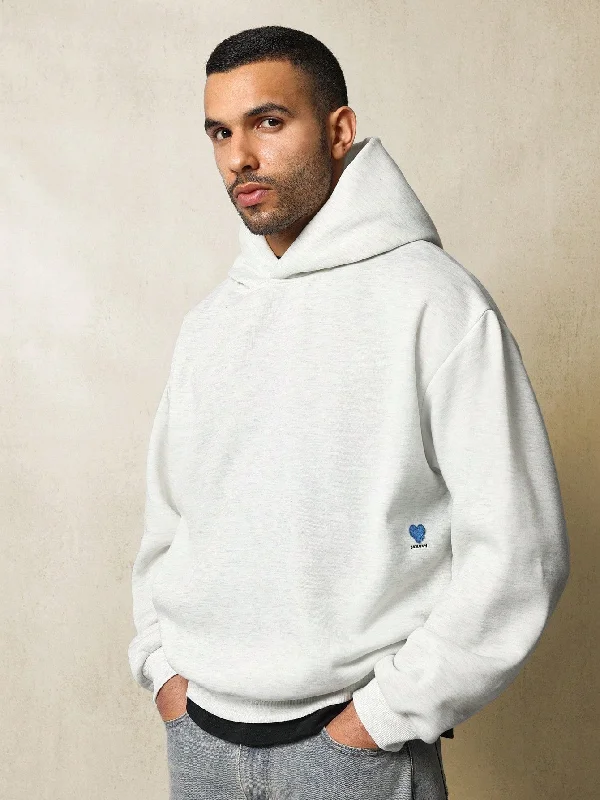 Regular Fit Marl Overhead Hoodie With Side Pocket & Embroidered Heart