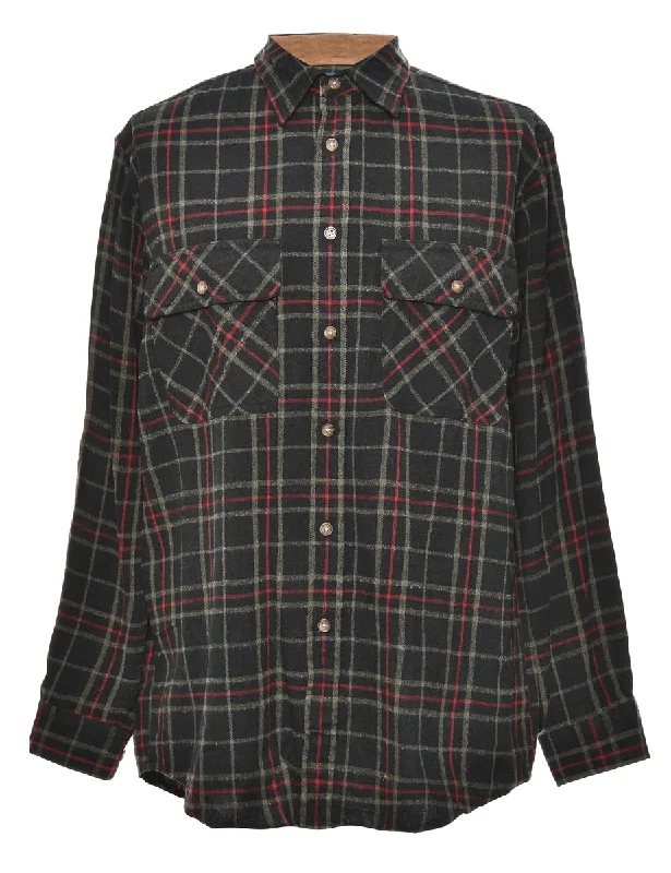 Long Sleeved Black Checked Shirt - M