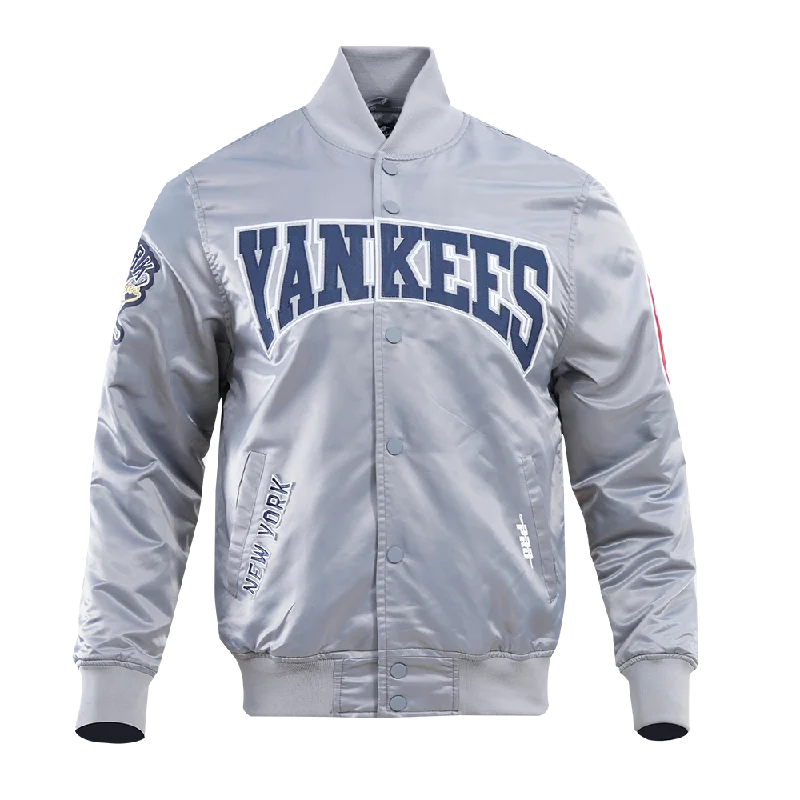 MLB NEW YORK YANKEES CREST EMBLEM MEN'S SATIN JACKET (GRAY)