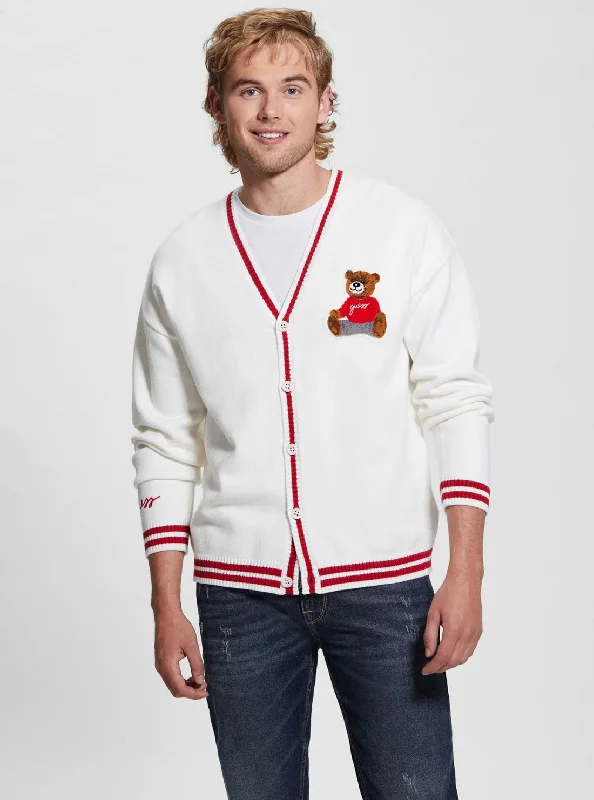 Eco White Liam Teddy Patch Cardigan