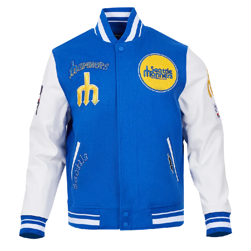 MLB SEATTLE MARINERS RETRO CLASSIC MEN'S RIB WOOL VARSITY JACKET V2 (ROYAL BLUE/WHITE)