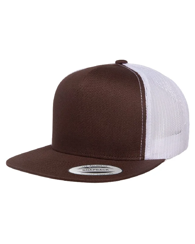 Yupoong Adult 5-Panel Classic Trucker Cap | Brown/ White