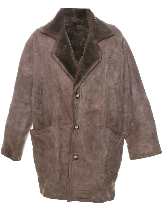 Light Brown Shearling Suede Jacket - XL