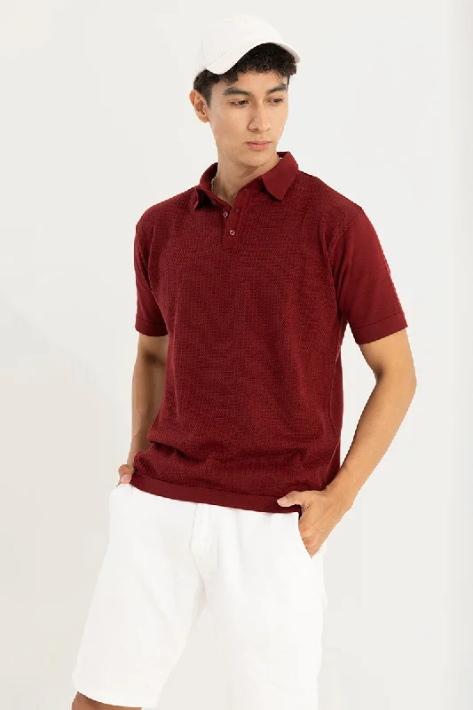 Mesh Design Red Polo T-Shirt