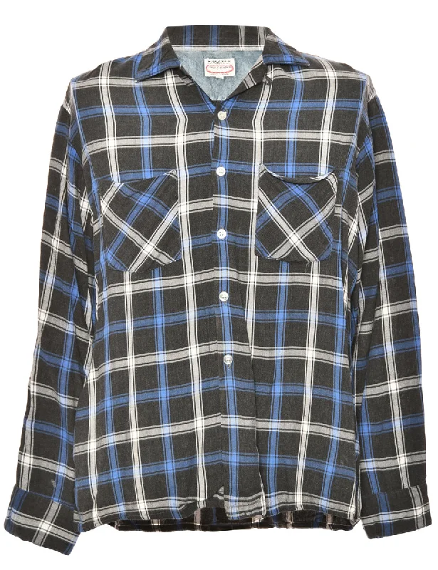 Long Sleeved Black Checked Shirt - L