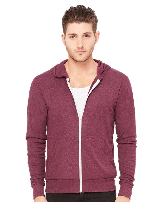 Bella+Canvas Unisex Triblend Full-Zip Lightweight Hoodie | Maroon Triblend