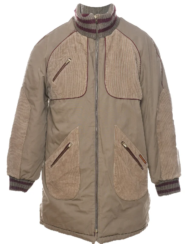 Light Brown Corduroy Panel Zip-Front Jacket - L