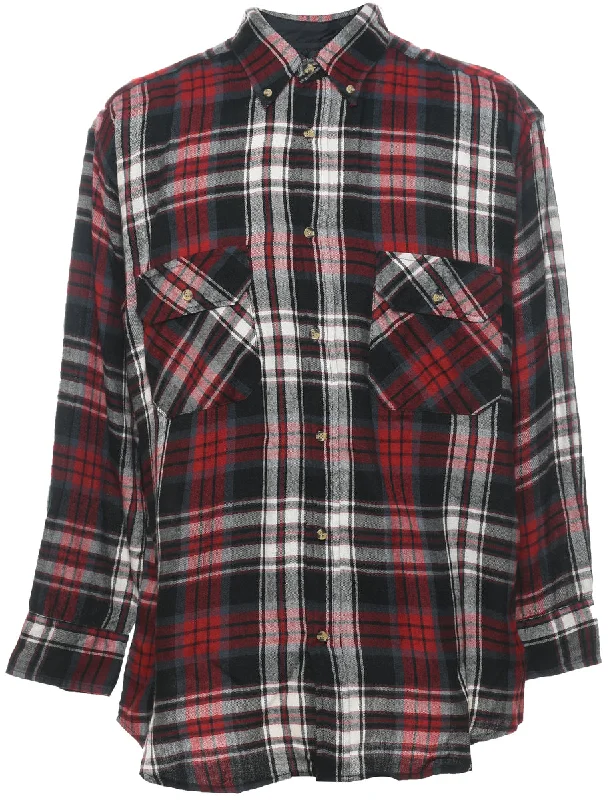 Long Sleeved Black, White & Maroon Checked Shirt - L