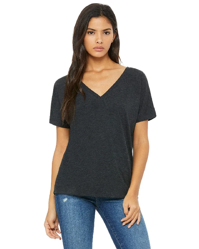 Bella+Canvas Ladies Flowy Simple V-Neck T-Shirt | Char-black Tribd