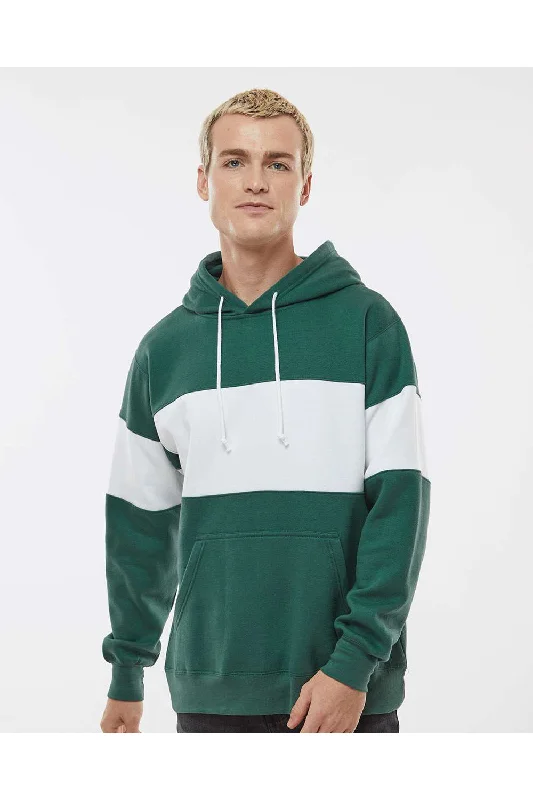 MV Sport Mens Classic Fleece Colorblock Hooded Sweatshirt Hoodie w/ Pouch Pocket - Mallard Green/White - Closeout