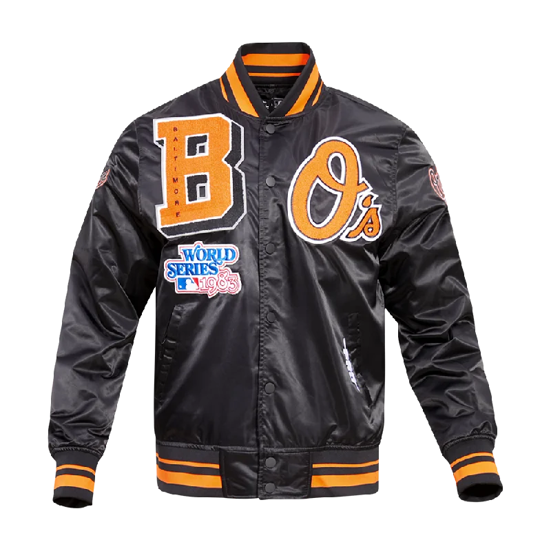 MLB BALTIMORE ORIOLES MASHUP MEN'S RIB SATIN JACKET (BLACK/ORANGE)