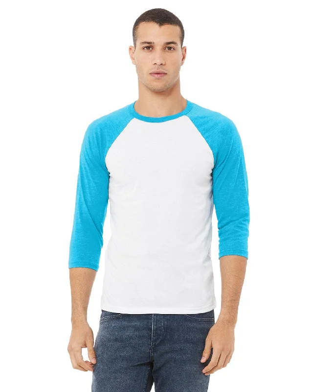 Bella+Canvas Unisex Triblend 3/4-Sleeve Baseball T-Shirt | White/ Neon Blue