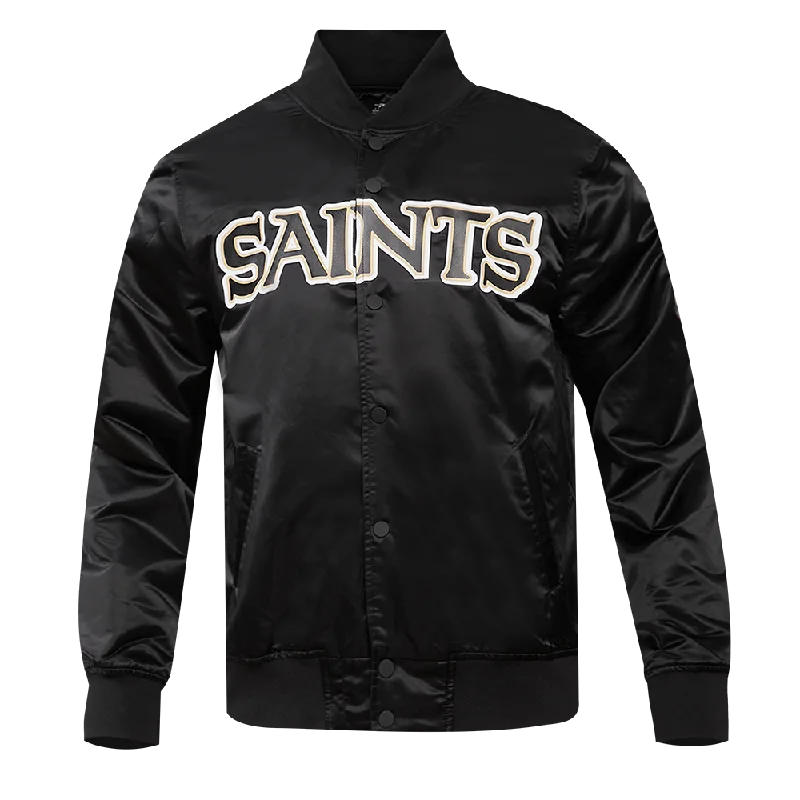 NFL NEW ORLEANS SAINTS BIG LOGO MEN'S SATIN JACKET (BLACK)