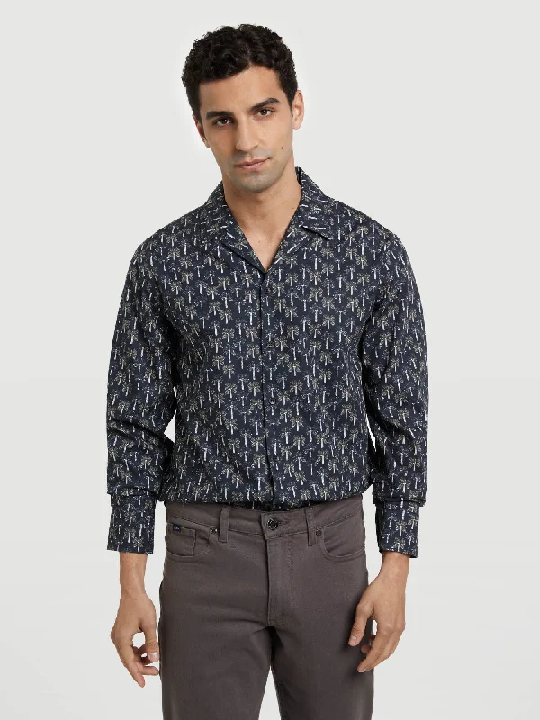 Slim fit cuba collar special edition print shirt