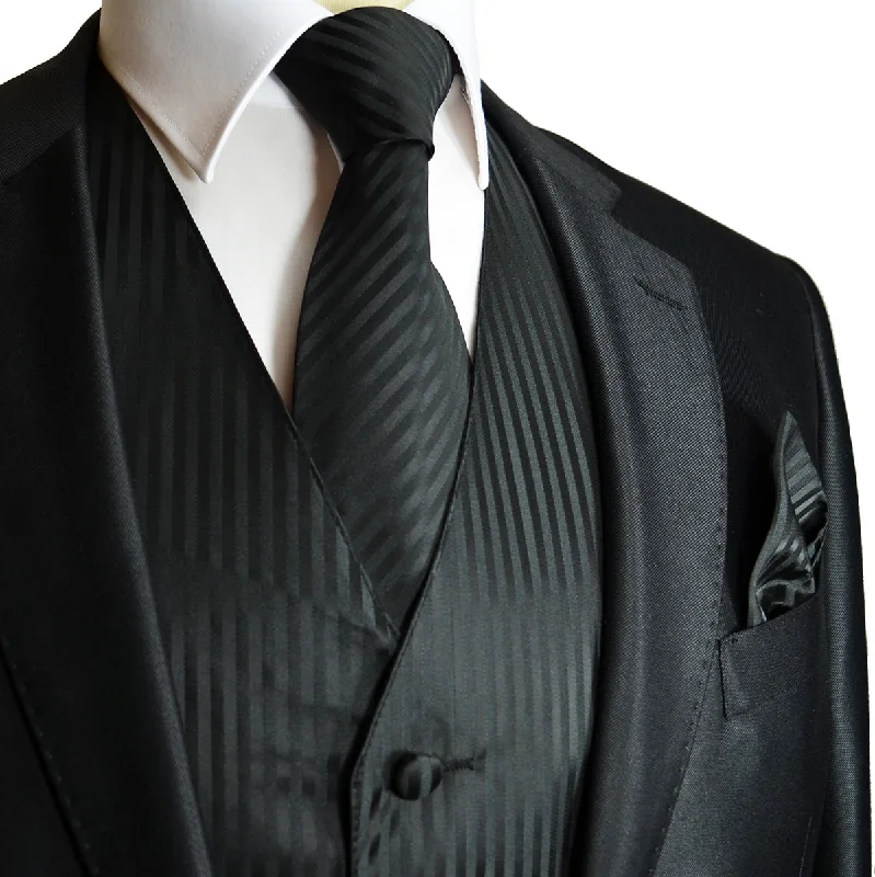 Men's Black Striped Vest and Tie