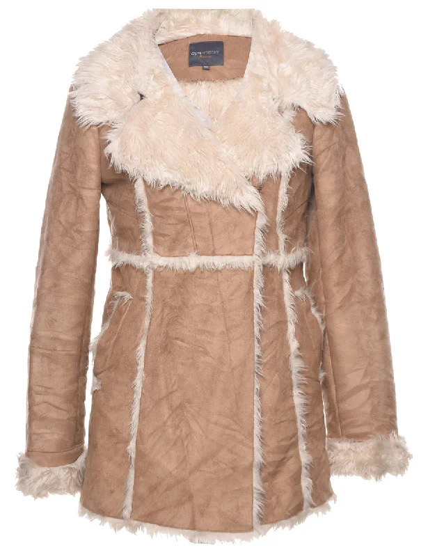 Light Brown Shearling Suede Jacket - M