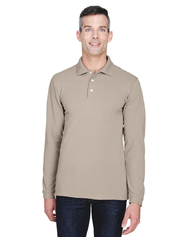 Harriton Easy Blend Long Sleeve Polo Shirt | Stone