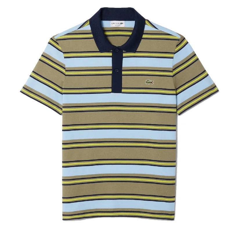 Lacoste Regular Fit Striped Cotton Polo Shirt Khaki Green / Blue