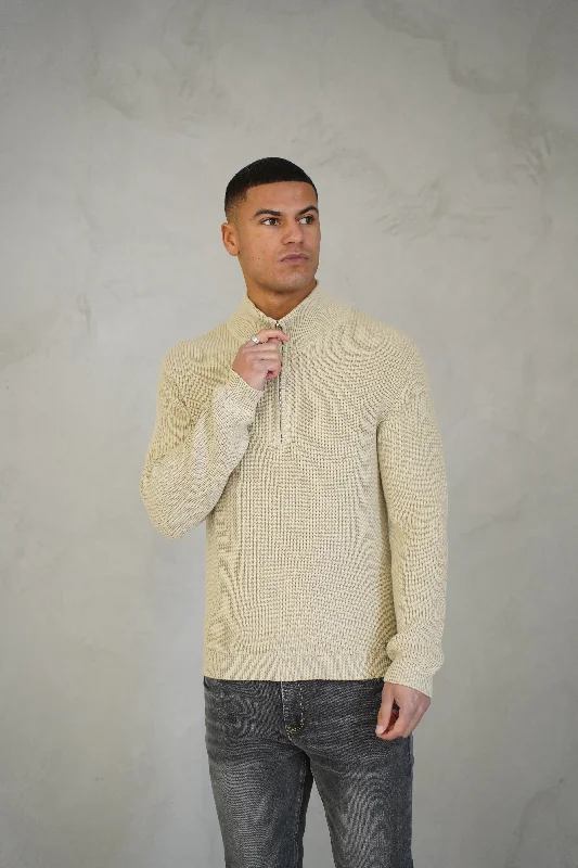 Capo Ribbed 1/4 Zip Jumper - Stone