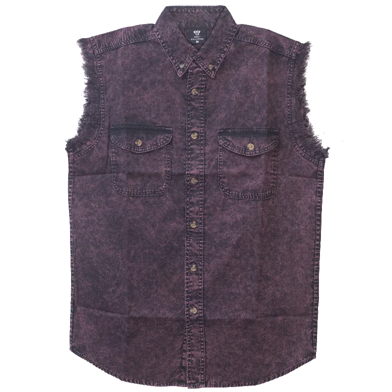 VB733 - Mens Cutoffs Burgundy Acid Wash Shirt