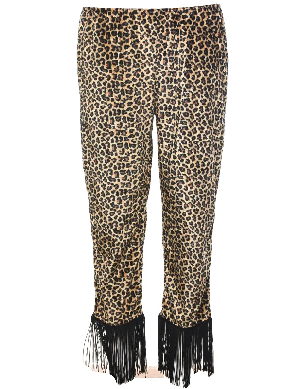 Leopard Print Velour Fabric Trousers - W26 L20