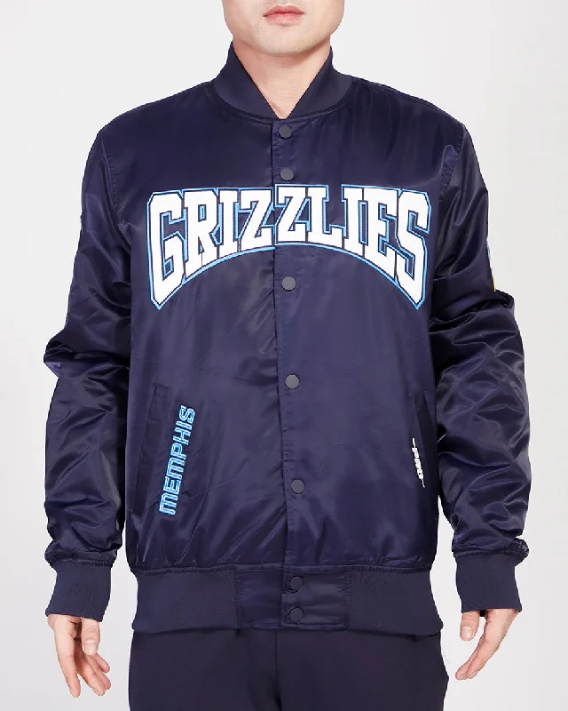 NBA MEMPHIS GRIZZLIES CREST EMBLEM MEN'S SATIN JACKET (MIDNIGHT NAVY)