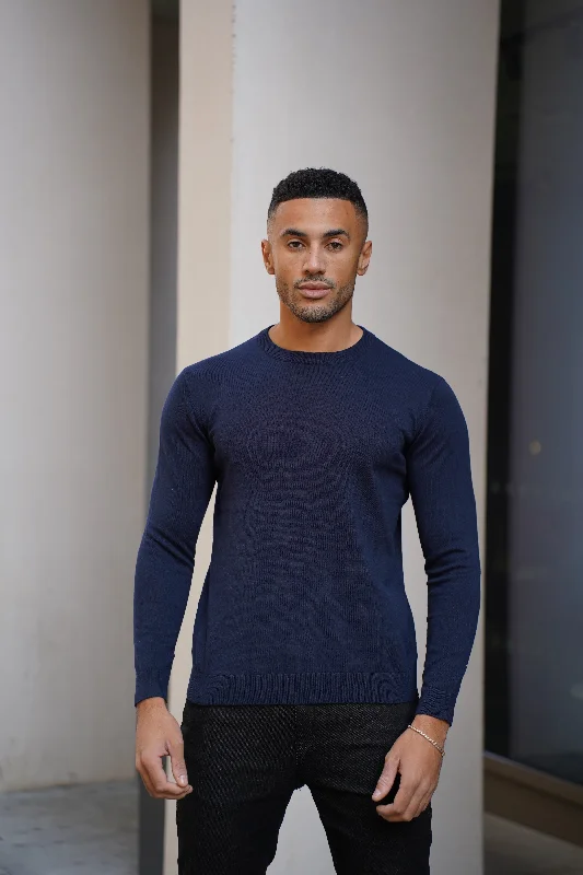 Capo Egyptian Cotton Crew Neck Jumper - Navy