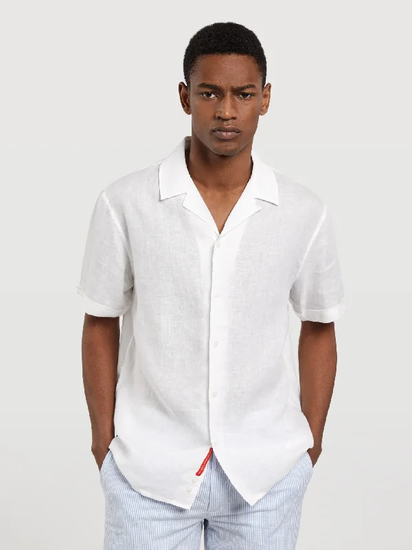 Slim fit pure linen cuba collar shirt