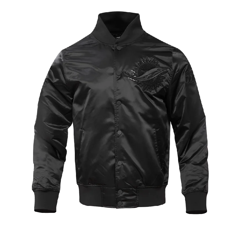 NFL MIAMI DOLPHINS TRIPLE BLACK MEN'S SATIN JACKET (TRIPLE BLACK MEN'S)