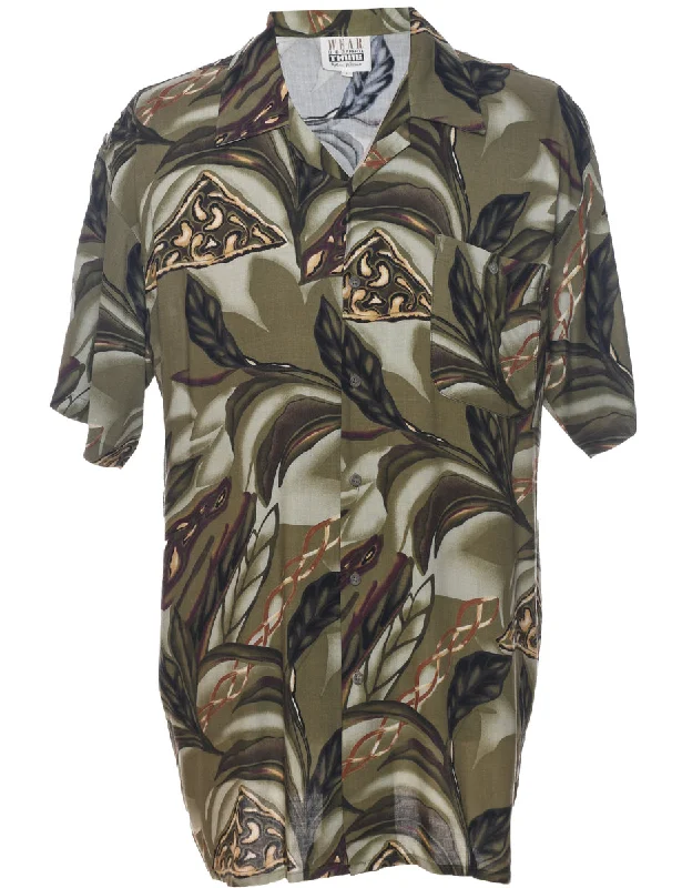 Leafy Print Hawaiian Shirt - L