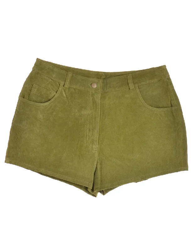 Lime Green Suede Shorts With Patch