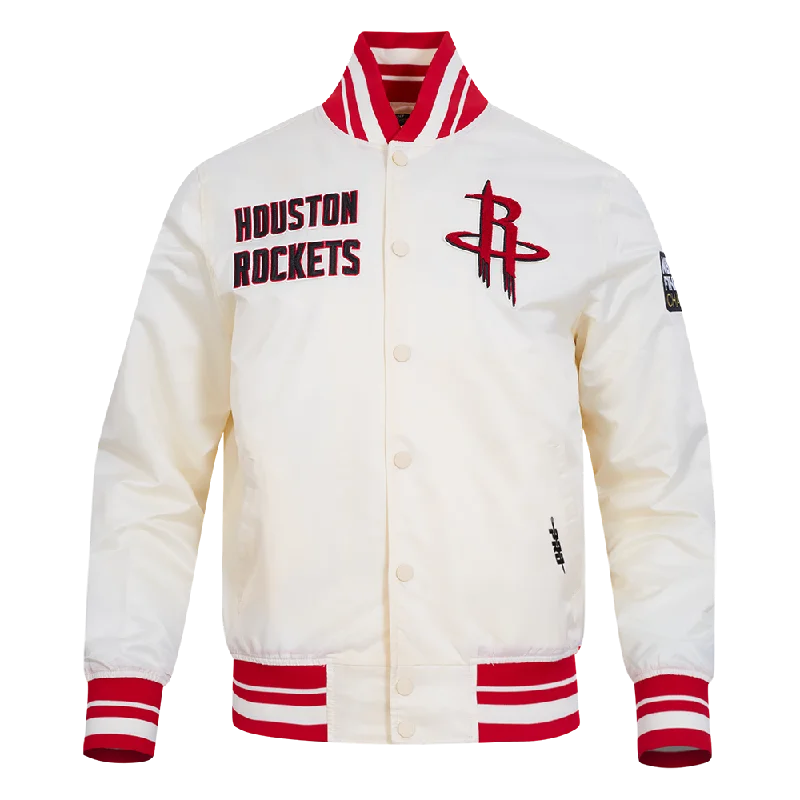 NBA HOUSTON ROCKETS RETRO CLASSIC MEN'SS RIB SATIN JACKET (EGGSHELL/ RED)