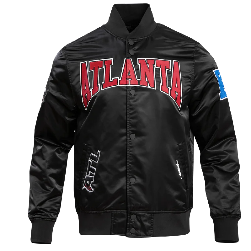 NFL ATLANTA FALCONS CREST EMBLEM MEN'S SATIN JACKET (BLACK)