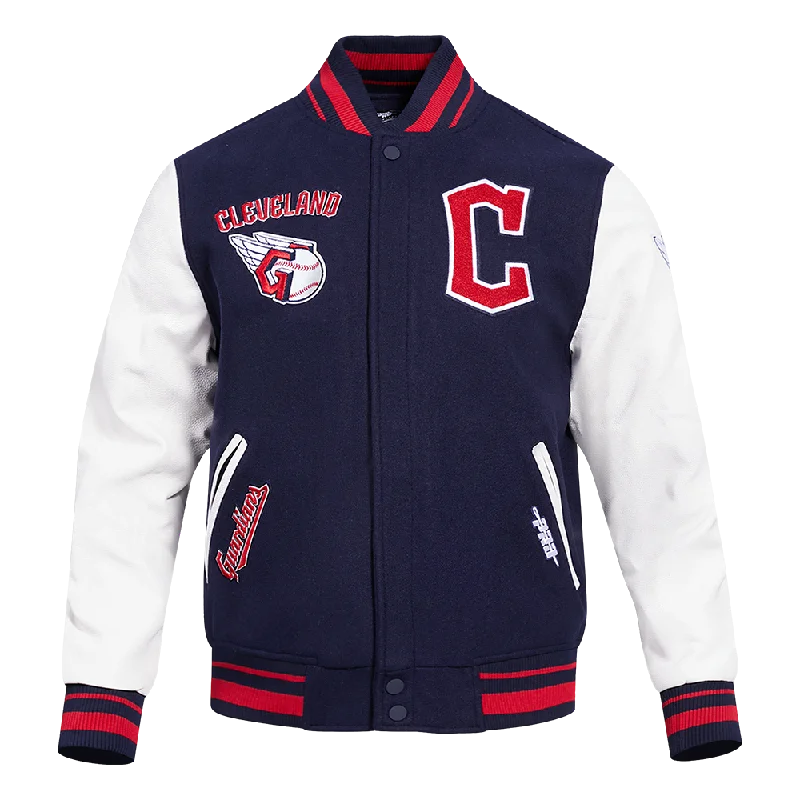 MLB CLEVELAND GUARDIANS RETRO CLASSIC MEN'S RIB WOOL VARSITY JACKET (MIDNIGHT NAVY/RED/MIDNIGHT NAVY)