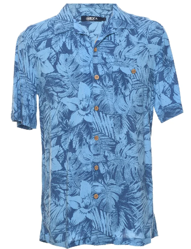 Leafy Print Hawaiian Shirt - M