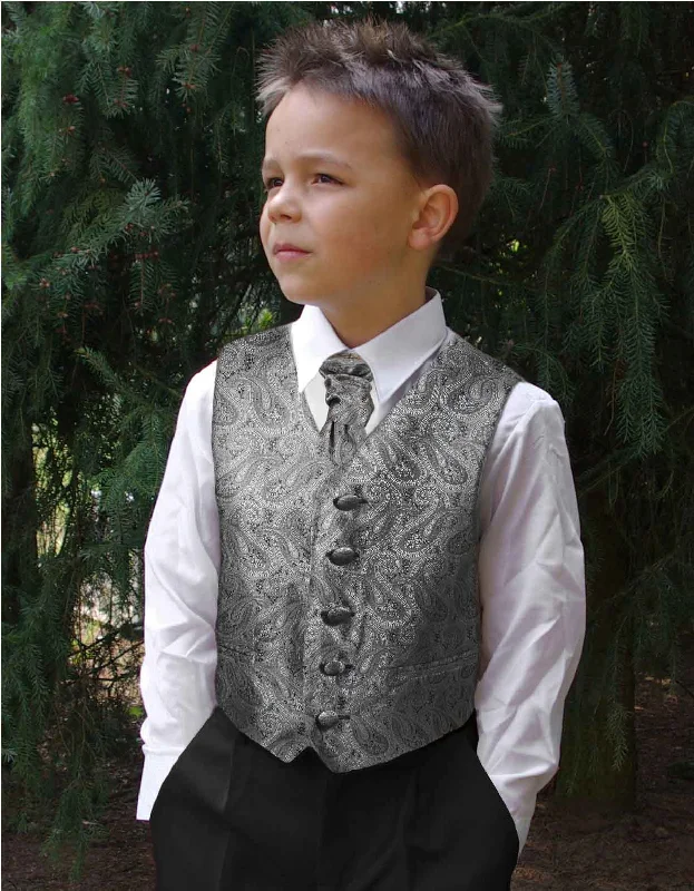 Grey Paisley Boys Tuxedo Vest Set