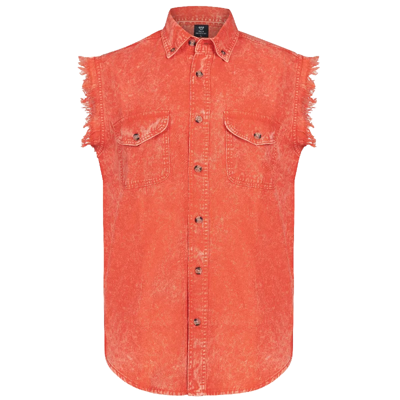 VB735 - Mens Cutoffs Orange Acid Wash Shirt