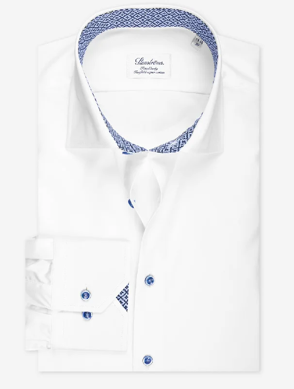 White Contrast Twill Fitted Body Shirt