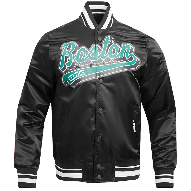 NBA BOSTON CELTICS SCRIPT TAIL MEN'S SATIN JACKET (BLACK)