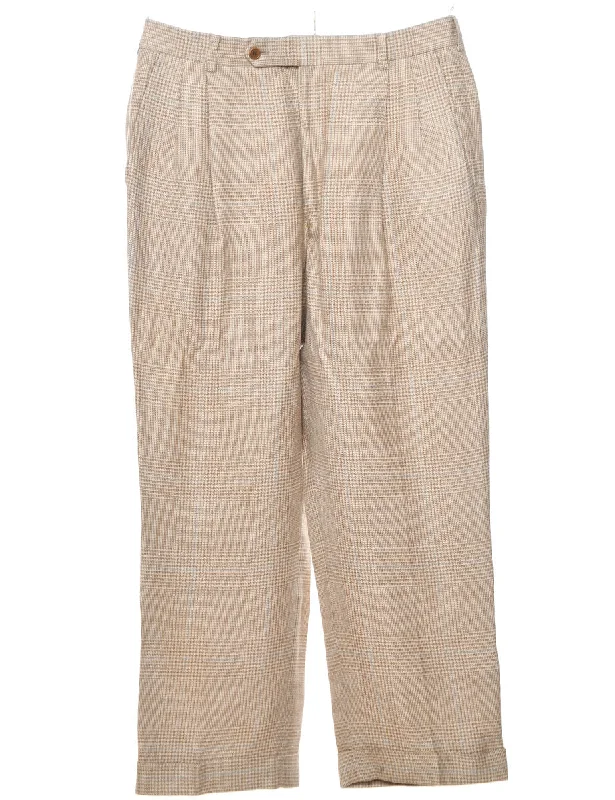 Light Blue & White Houndstooth Check Pleated Trousers - W34 L27