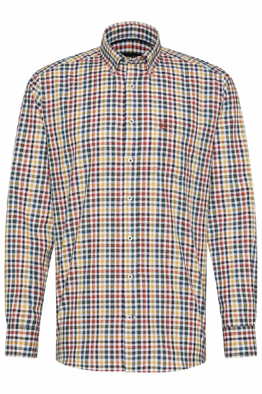 Bugatti 9350 LS Casual Check Shirt Grn/Red/Yell